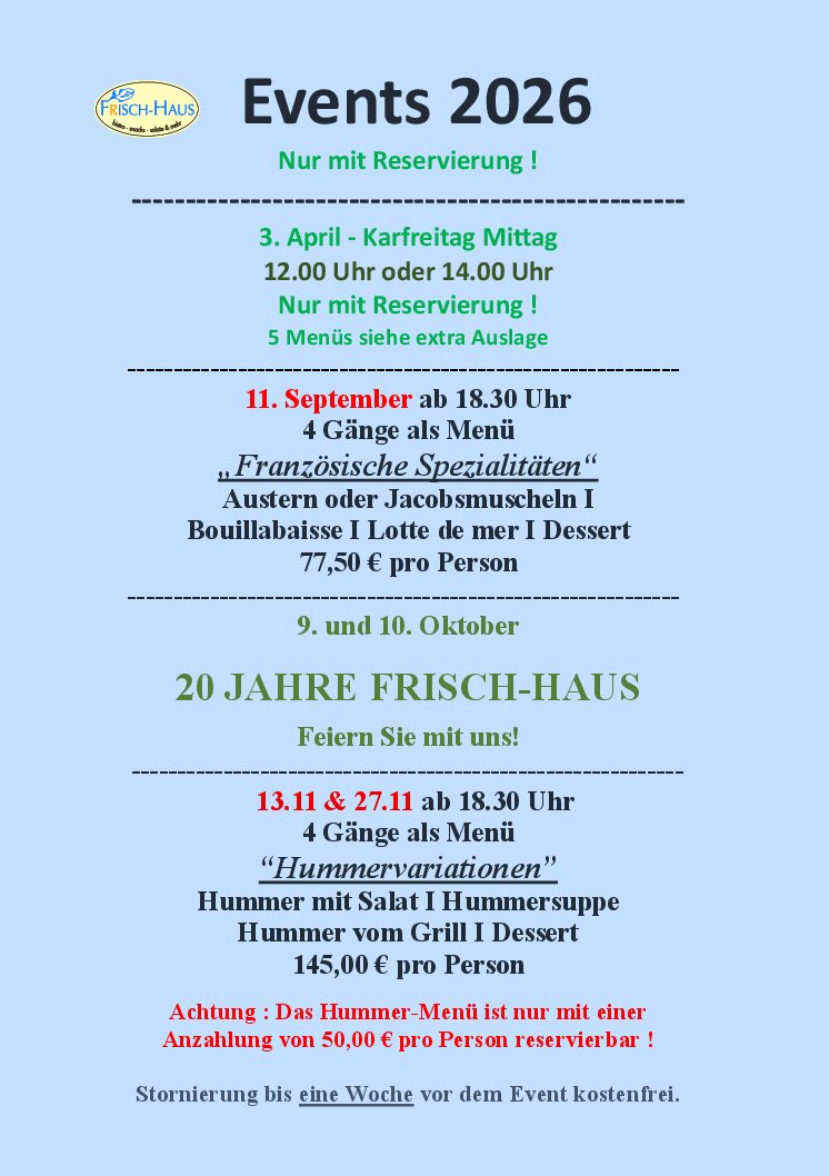 Aktuelles Event-Plakat des FRISCH-HAUS